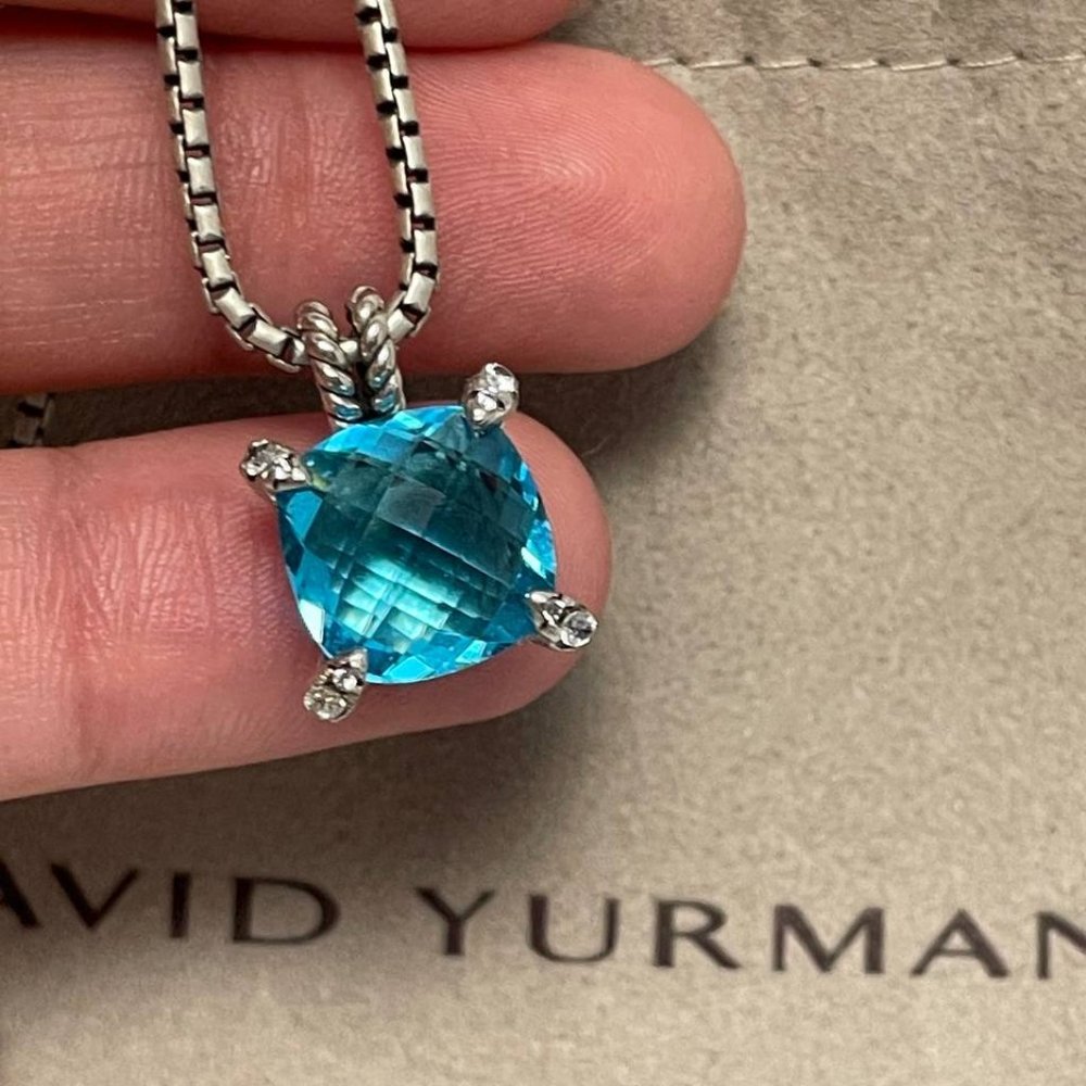 Authentic David Yurman women's chatelaine necklace Blue topaz and diamonds